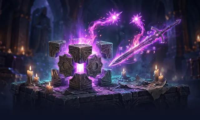 Horadric Cube with Resplendent Sparks forging a mythic sword