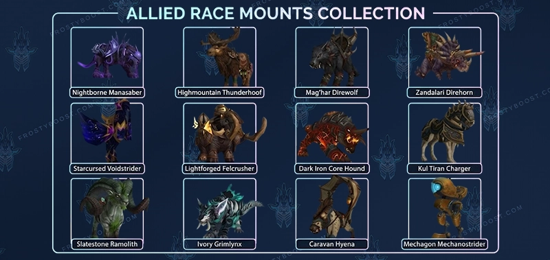 Allied Race mounts — every unlock reward from Manasaber to Ivory Grimlynx