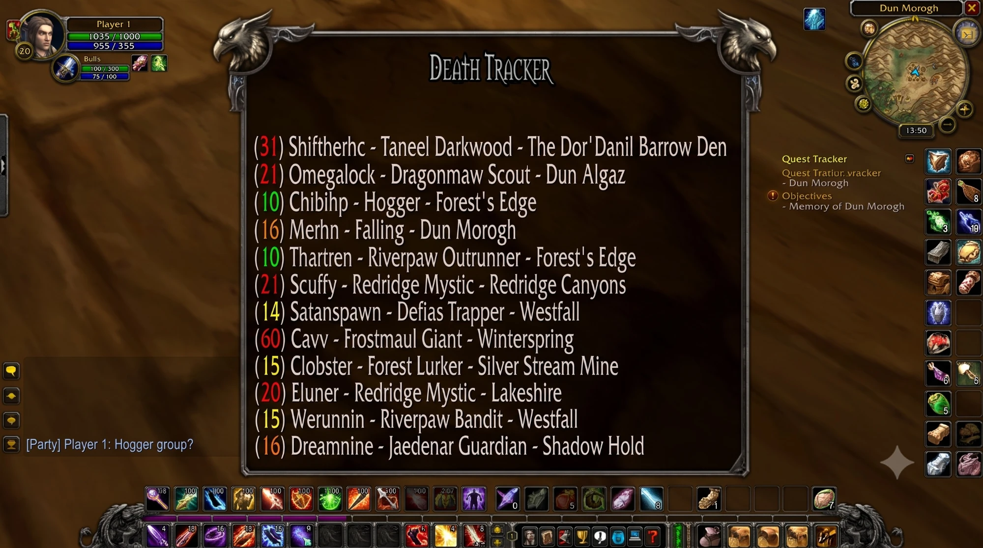 Hardcore addon death alert warning in WoW Classic Hardcore