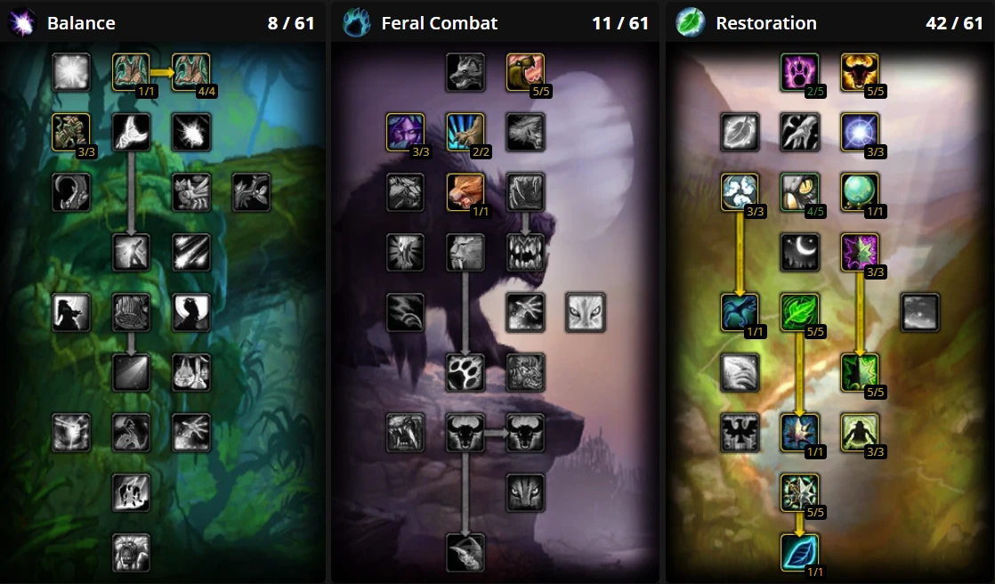 Resto Druid PvP talent build 8/11/42 with Tree of Life and Feral Charge