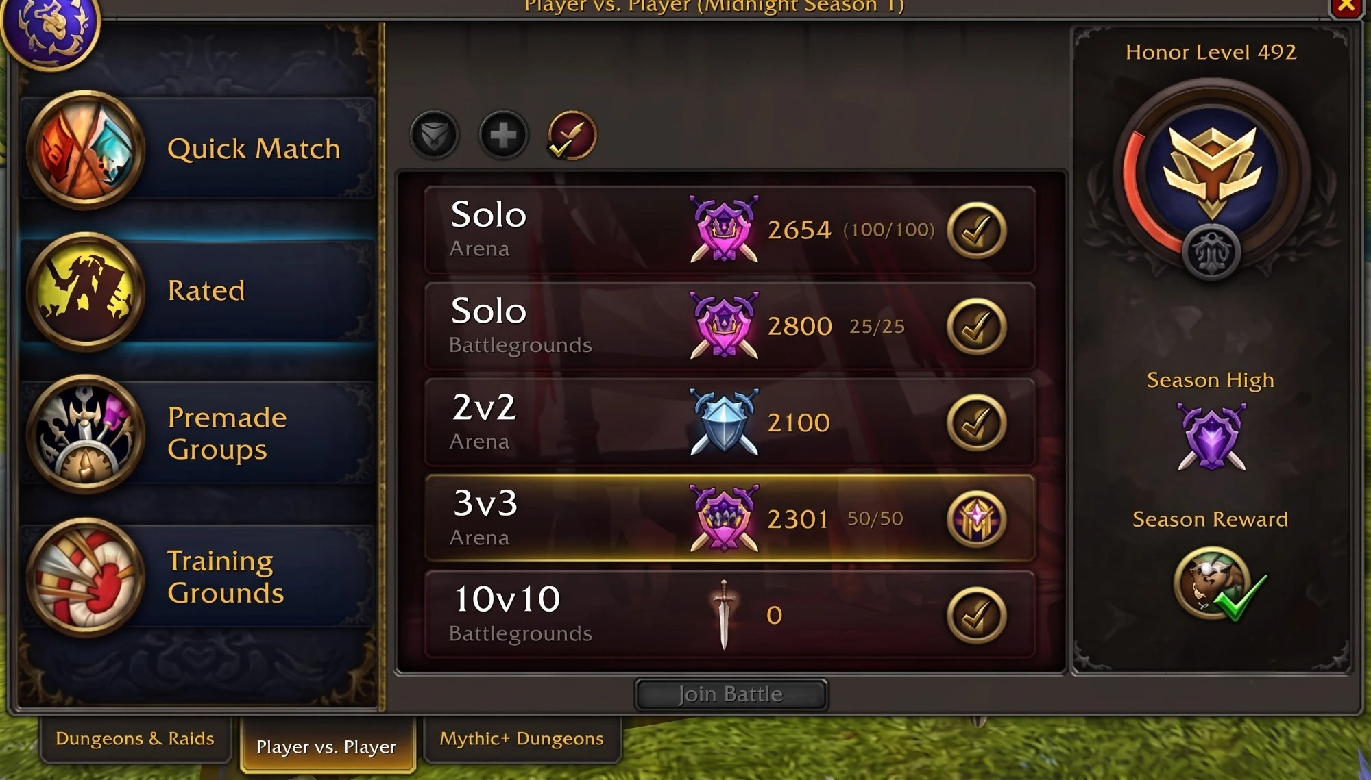 Solo Shuffle rewards Legend title while Gladiator and the mount require 3v3 arena