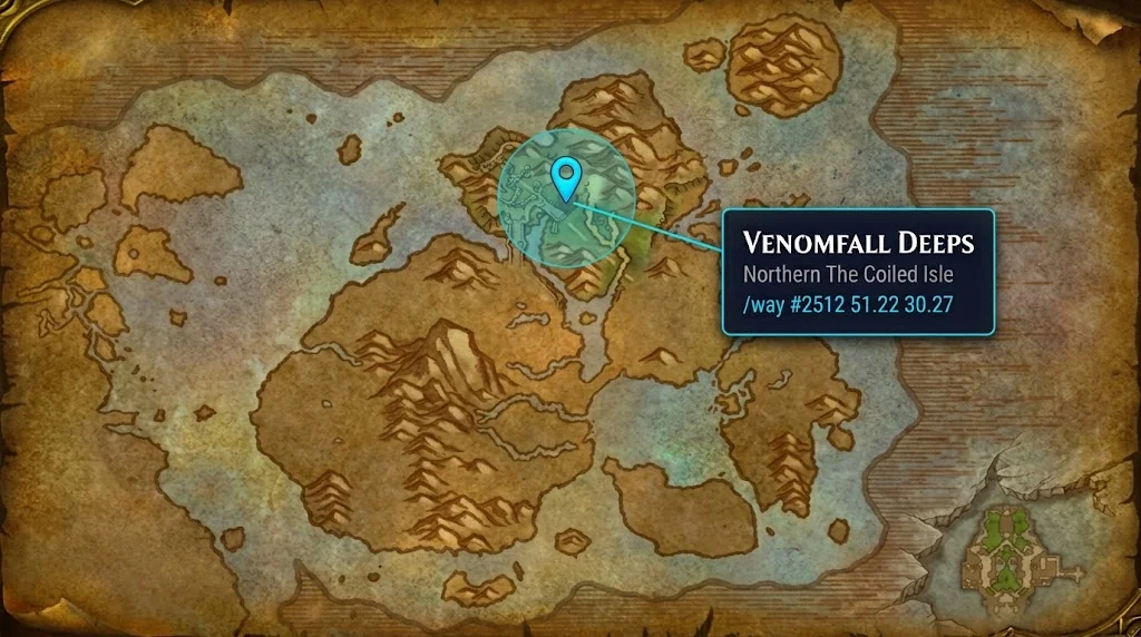 Venomfall Deeps location on The Coiled Isle