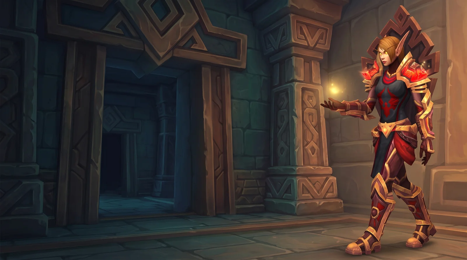 Lady Liadrin holding a mote of Light in the Vaults of Ula'tek during the Kith'ix encounter